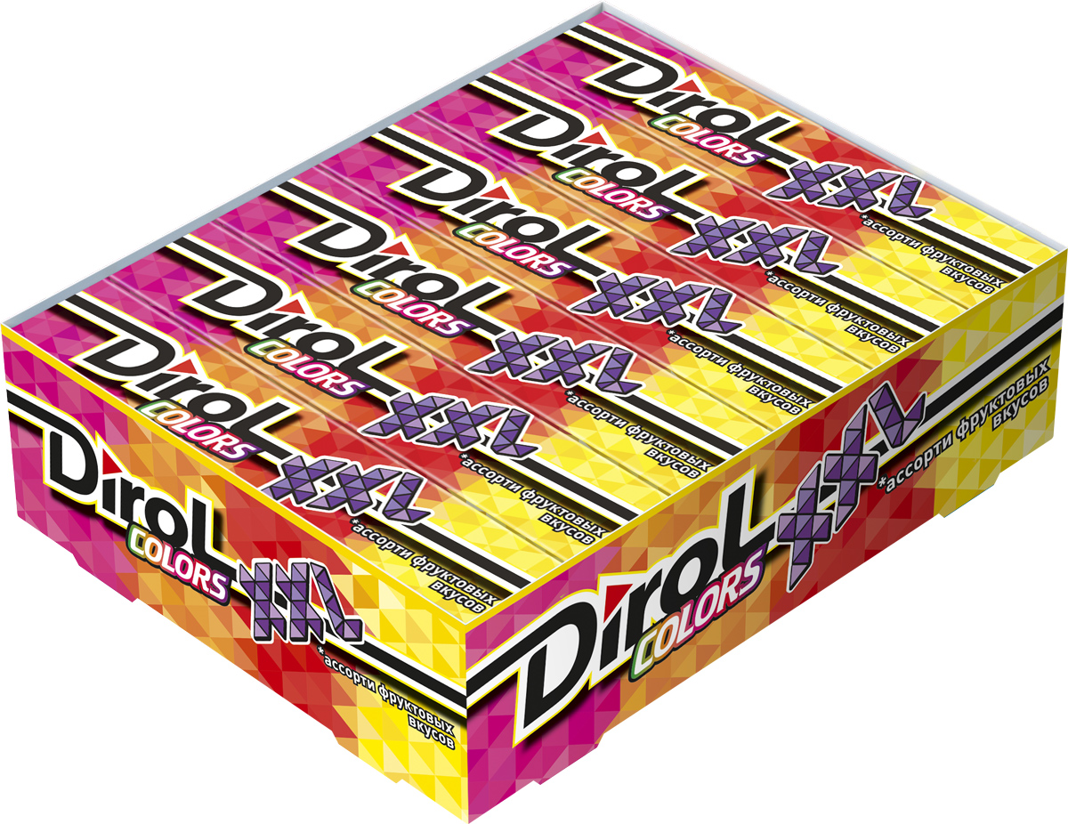 Dirol Colors XXL ассорти фруктовых вкусов жевательная резинка без сахара, 18 пачек по 19 г4035552 Dirol Colors XXL ассорти фруктовых вкусов жевательная резинка без сахара, 18 пачек по 19 г4035552Общеизвестно, что древние греки использовали смолу мастичного дерева или пчелиный воск, чтобы освежить дыхание и очистить зубы от остатков еды. Племена Майя наслаждались жеванием каучука. На севере Америки индейцы наслаждались подобием жевательной резинки - смолы хвойных деревьев, предварительно выпаренной на костре. В Сибири пользовалась популярностью сибирская смолка, с её помощью чистили зубы и укрепляли десны. В Европе зарождение жевательной культуры обозначено в 16 веке благодаря завезенному из Вест-Индии табаку. Затем жвачка появилась в Соединенных Штатах. Вплоть до 19 века попытки внедрить воск, парафин вместо жевательного табака терпели крах. Пищевая ценность в 100 г: белки 0,5 г, углеводы 71,2 г, жиры 4 г.