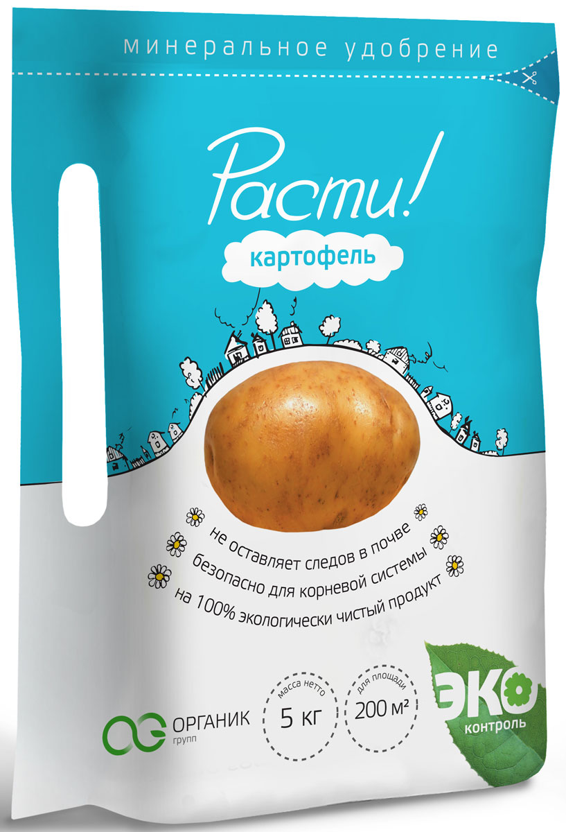 Удобрение комплексное минеральное Расти!, для картофеля, 5 кг4665294660024 Удобрение комплексное минеральное Расти!, для картофеля, 5 кг4665294660024• Идеальное удобрение для картофеля • Стимулирует клубнеобразование • Увеличивает прочность кожуры и повышает урожайность • Не содержит хлора, тяжелых металлов и вредных примесей Массовые доли основных компонентов: N-P-K:12-3-15