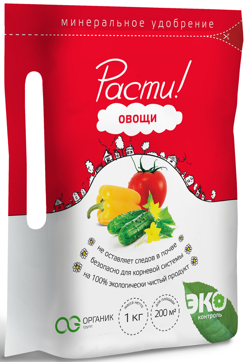 Удобрение комплексное минеральное Расти!, для овощей, 1 кг4665294660062 Удобрение комплексное минеральное Расти!, для овощей, 1 кг4665294660062• Оптимальное удобрение для овощей • Стимулирует рост, способствует увеличению интенсивности цветения и плодообразования • Укрепляет иммунную систему • Ускоряет процессы созревания Массовые доли основных компонентов: N-P-K:18-6-15