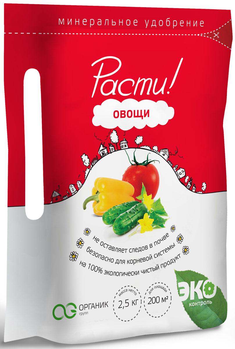 Удобрение комплексное минеральное Расти!, для овощей, 2,5 кг4665294660383 Удобрение комплексное минеральное Расти!, для овощей, 2,5 кг4665294660383• Оптимальное удобрение для овощей • Стимулирует рост, способствует увеличению интенсивности цветения и плодообразования • Укрепляет иммунную систему • Ускоряет процессы созревания Массовые доли основных компонентов: N-P-K:18-6-15