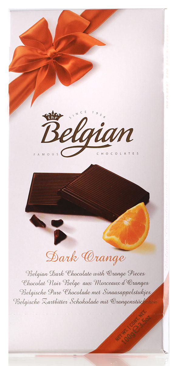 The Belgian Шоколад горький с апельсином, 100 г7.33.06 The Belgian Шоколад горький с апельсином, 100 г7.33.06Горьковатый вкус шелковистого темного шоколада постепенно наполняется дразнящими оттенками апельсина. Шоколад прекрасно подойдет к чаю, кофе или капучино. Он составит замечательную пару с Мадерой, Хересом, Каберне Совиньон и пивом Nut Brown Ale.
