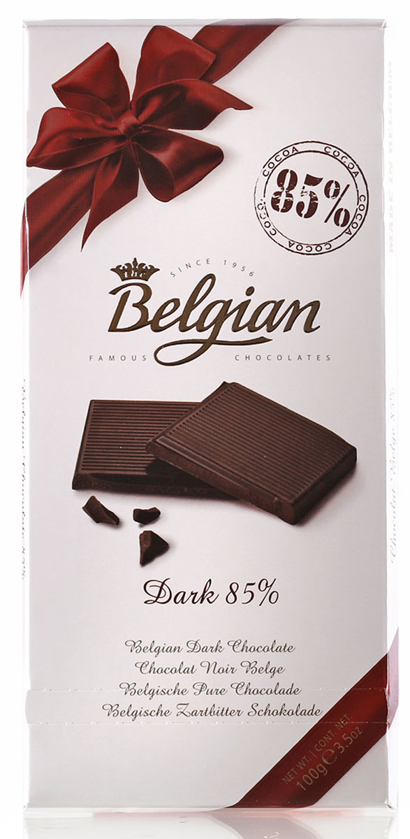 The Belgian Шоколад горький 85% какао, 100 г7.33.05 The Belgian Шоколад горький 85% какао, 100 г7.33.05Классический, весьма интенсивный горьковато-сладкий вкус шоколада оставляет пикантное послевкусие. Шоколад прекрасен в сочетании с чаем, кофе или капучино. Его подают к коньяку или арманьяку, портвейну и красным сухим винам. Лакомство также можно предложить к миндальному или кофейному ликерам.