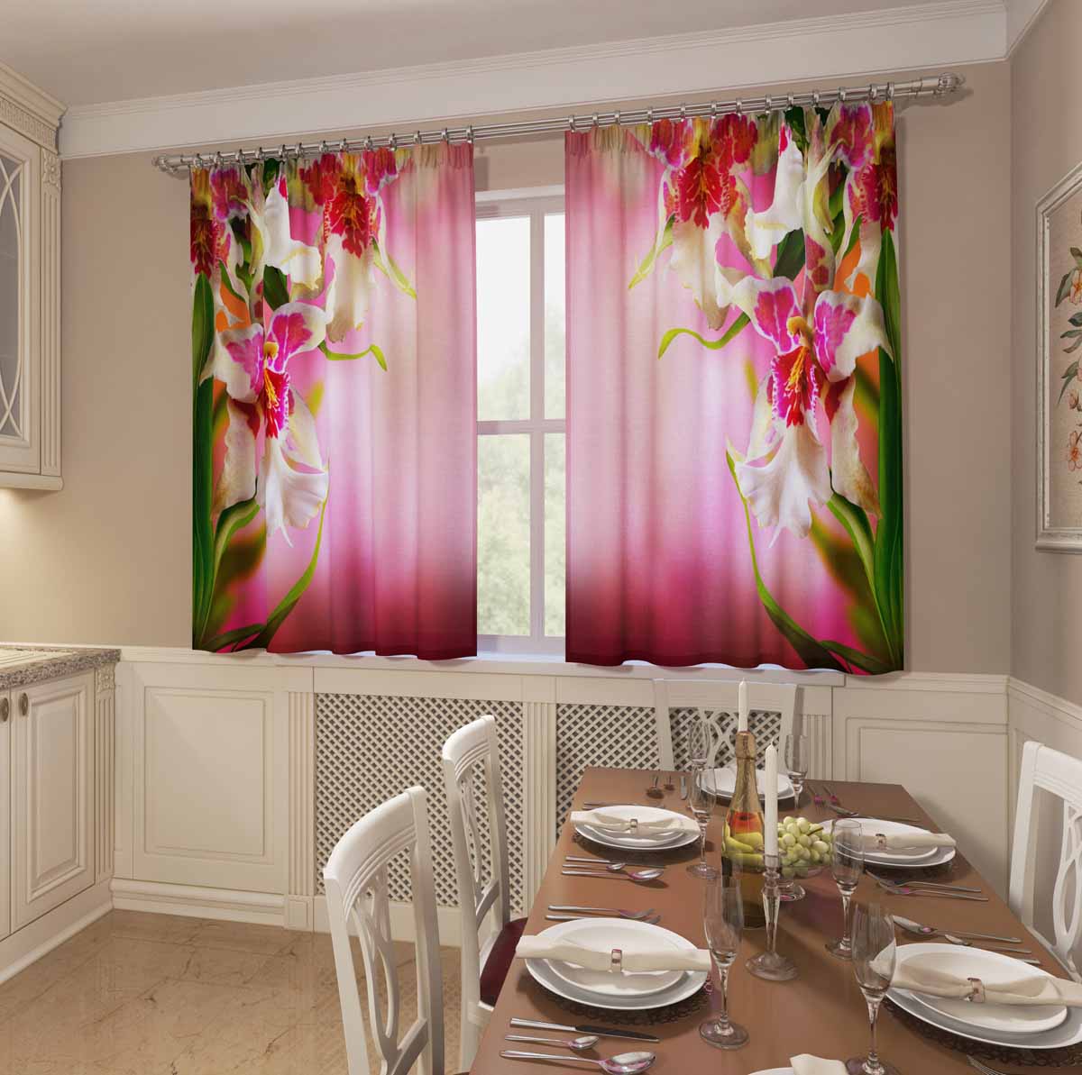 Фотошторы для кухни Сирень Бутон орхидеи, на ленте, высота 160 см07615-ФК-ГБ-002 Фотошторы для кухни Сирень Бутон орхидеи, на ленте, высота 160 см07615-ФК-ГБ-002Фотошторы для кухни Сирень, выполненные из материала Габардин (100% полиэстер) отлично дополнят украшение любого интерьера. Особенностью ткани габардин является небольшая плотность, из-за чего ткань хорошо пропускает воздух и солнечный свет. Ткань хорошо держит форму, не требует специального ухода. Яркая и чёткая картинка перенесенная на наши шторы будет радовать Вас каждый день. Крепление на карниз при помощи шторной ленты на крючки. В комплекте: Портьера: 2 шт. Размер (ШхВ): 145 см х 160 см. Рекомендации по уходу: стирка при 30 градусах гладить при температуре до 110 градусов Изображение на мониторе может немного отличаться от реального.