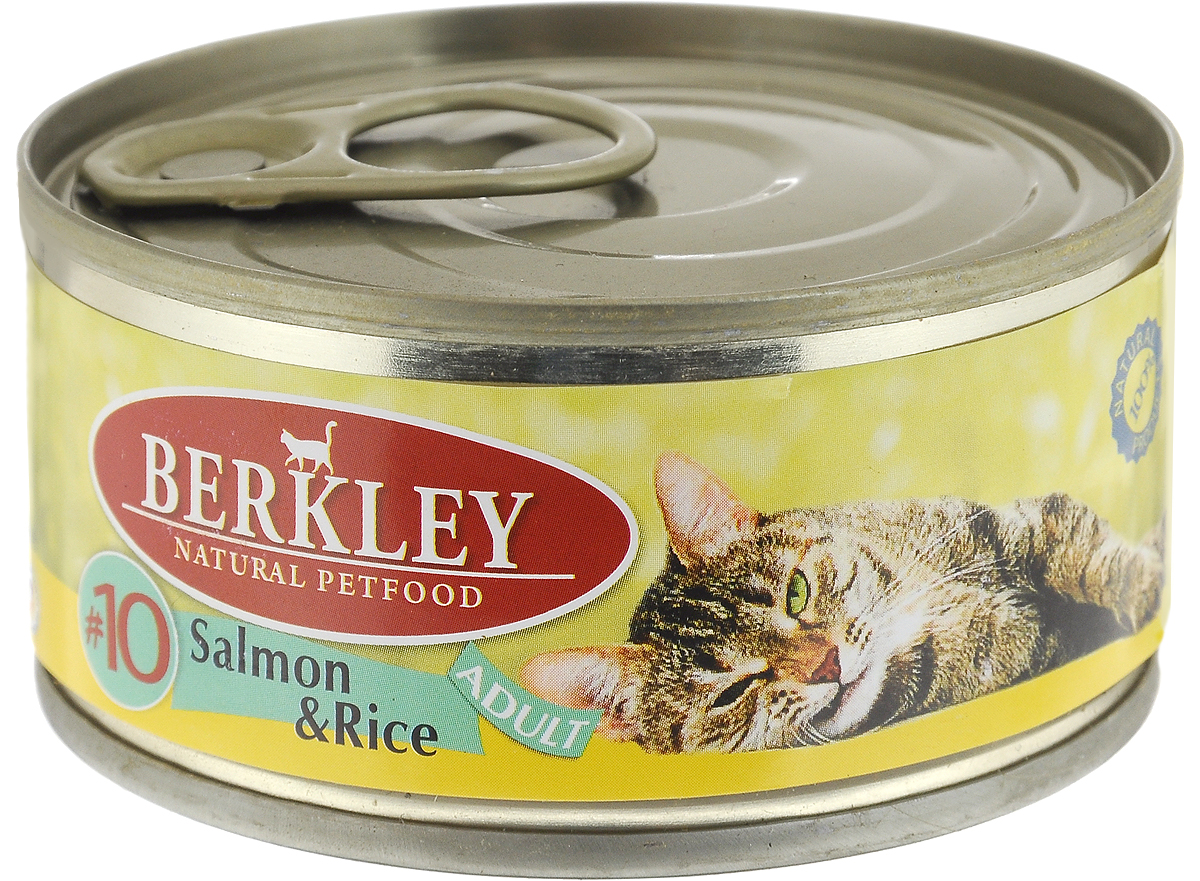 Консервы для кошек Berkley №10, лосось с рисом, 100 г57470 Консервы для кошек Berkley №10, лосось с рисом, 100 г57470Berkley №10 - это полноценное консервированное питание для кошек. Содержит нежное мясо лосося наилучшего качества с добавлением риса в ароматном бульоне. Консервы приготовлены исключительно из натурального сырья. Не содержат сои, искусственных красителей, ароматизаторов и консервантов. Товар сертифицирован.