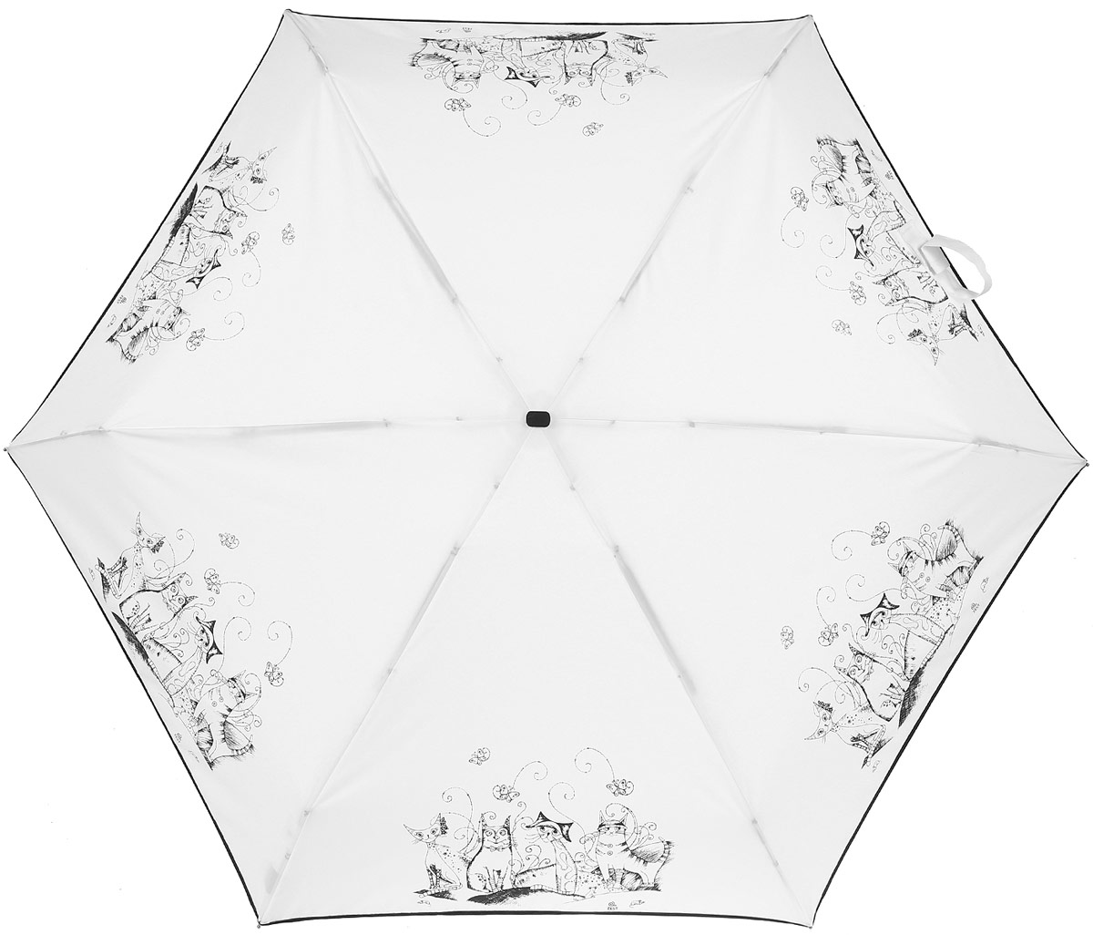 Зонт женский Zest, механический, 5 сложений, цвет: черный, белый. 25569-005025569-0050 Зонт женский Zest, механический, 5 сложений, цвет: черный, белый. 25569-005025569-0050Компактный женский зонт Zest выполнен из металла, пластика и оформлен ярким принтом. Каркас зонта выполнен из шести спиц на прочном стержне. На концах спиц предусмотрены металлические элементы, которые защитят владельца от травм. Купол зонта изготовлен прочного полиэстера. Закрытый купол застегивается на липучку хлястиком. Практичная рукоятка закругленной формы разработана с учетом требований эргономики и выполнена из пластика. Зонт складывается и раскладывается механическим способом. Такой зонт не только надежно защитит от дождя, но и станет стильным аксессуаром.