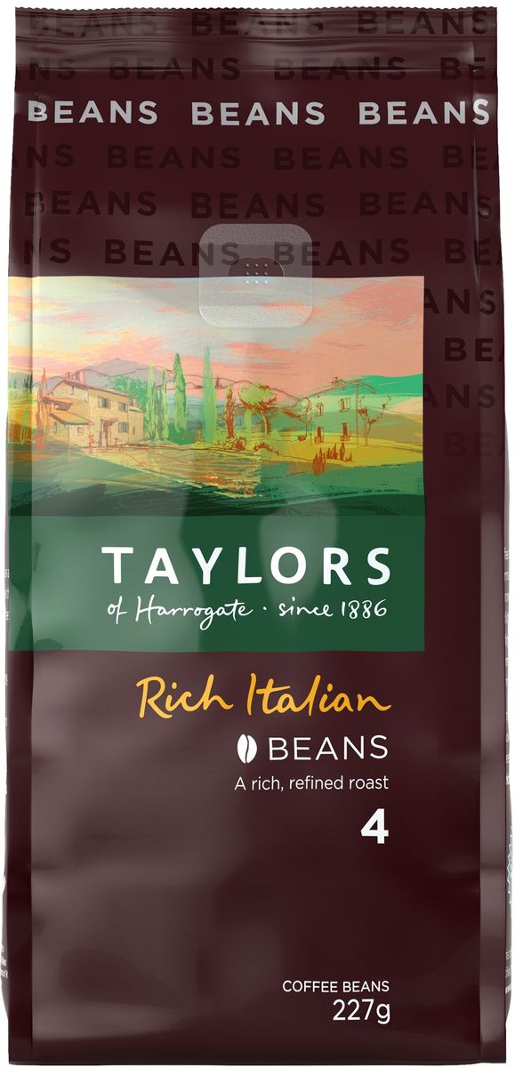 Taylors of Harrogate Богатый Итальянец кофе жареный в зернах, 227 г293609 Taylors of Harrogate Богатый Итальянец кофе жареный в зернах, 227 г293609Наденьте ваш лучший костюм, потому что этот кофе пьют только в одежде класса люкс – специальный стиль обжаривания этих зерен берет свое начало из элегантных кофейных купажей Северной Италии. Для этого кофе мы отбираем бразильские зерна шоколадного цвета и сладковатые зерна из Африки и Центральной Америки, обжаривая их до тех пор, пока они не достигнут максимально насыщенного шоколадного цвета и не приобретут изумительный аромат. Это идеальный послеобеденный кофе. Способ приготовления (1 порция): засыпать 1 чайную ложку молотого кофе во френч-пресс, залить 250 мл только что вскипячённой воды (~90 °C), размешать, настоять 3–5 минут, после чего нажать на плунжер. При приготовлении кофе следует учитывать степень помола: средняя - френч-пресс, мелкая – кофеварка с фильтром, тонкая эспрессо – для эспрессо-машины.