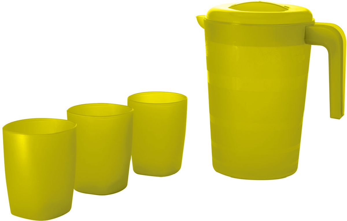 Набор питьевой Plastic Centre Фазенда, цвет: желтый, 4 предметаПЦ1826ЛМН Набор питьевой Plastic Centre Фазенда, цвет: желтый, 4 предметаПЦ1826ЛМННабор, состоящий из кувшина для воды и 3 стаканов, можно использовать как дома, так и на природе. В кувшине прекрасно подавать на стол прохладительные напитки, воду и соки. Широкая цветовая гамма удовлетворит любой вкус и дополнит интерьер кухни.