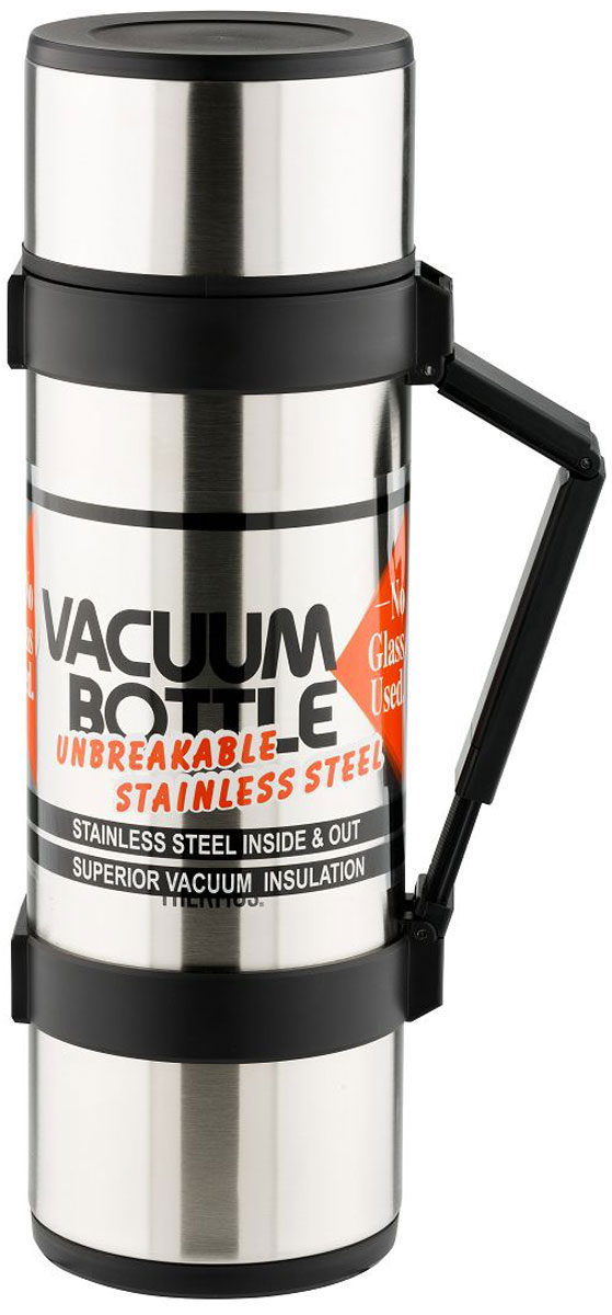 Термос Thermos, цвет: черный, 1,2 л. NCB-12B Rocket Bottle835666 Термос Thermos, цвет: черный, 1,2 л. NCB-12B Rocket Bottle835666Термос NCB — воплощение безупречного качества и инновационных технологий торговой марки THERMOS®. Модель разработана японской корпорацией Nissan Thermos® с применением технологии производства глубокого вакуума и занимает лидирующее место по температурным характеристикам. Легкость и прочность внешней колбы позволяет использовать модель в любых ситуациях. Термос оснащен герметичной поворотной пробкой с направляющими для выливания. Конструкция «стоп» - приспособления на корпусе термоса, позволяет фиксировать его в горизонтальном положении. Оснащен откидной ручкой и ремнем для переноски. Укомплектован двумя пластиковыми чашками.