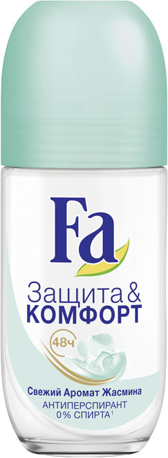 Fа Роликовый антиперспирант Защита & Комфорт Аромат Жасмина 50 мл1212194522 Fа Роликовый антиперспирант Защита & Комфорт Аромат Жасмина 50 мл1212194522Надежная защита: длительная защита против пота и запаха до 48 часов • Бережная защита: новая формула с Технологией Сухих Масел регулирует потоотделение, защищая кожу от пересушивания, – для ощущения мягкости кожи • Свежий и тонкий аромат жасмина • 0% спирта • Против пятен • Бережное воздействие на кожу дерматологически протестировано