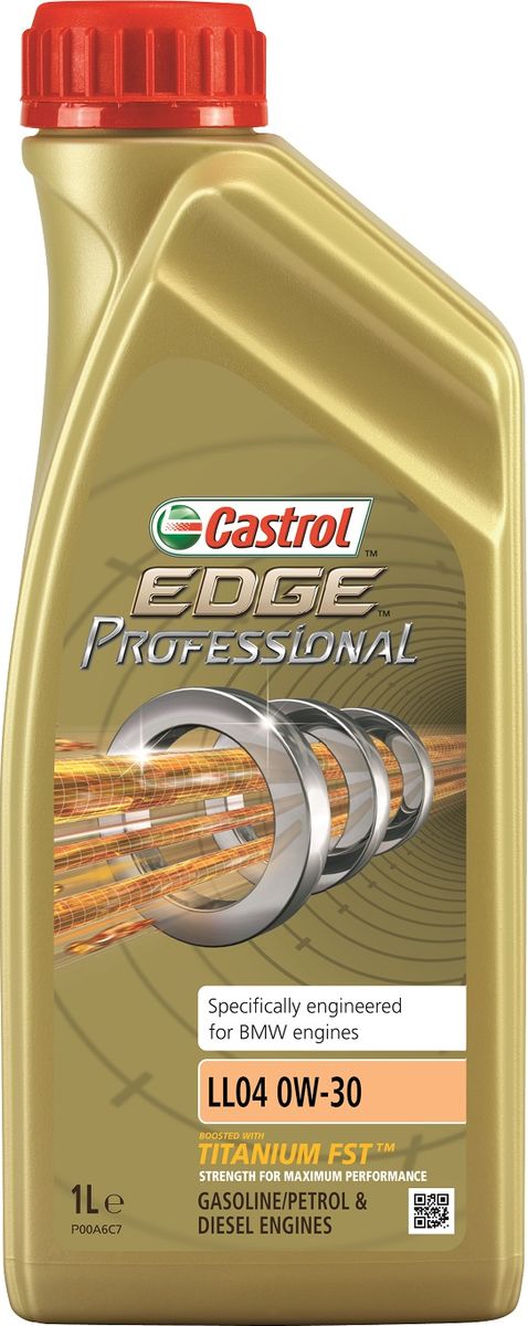 Моторное масло Castrol EdgeProfessional LL04 0W-30, 1 л1561FA Моторное масло Castrol EdgeProfessional LL04 0W-30, 1 л1561FAОписание Полностью синтетическое моторное масло Castrol EDGE Professional произведено с использованием новейшей технологии TITANIUM FST™. Технология TITANIUM FST™ на физическом уровне меняет поведение масла Castrol EDGE PROFESSIONAL в условиях экстремальных нагрузок. Основой технологии TITANIUM FST™ являются полимерные металлоорганические соединения, содержащие титан. Таким образом, титан становится компонентом масла и работает в унисон с технологией усиленной масляной плёнки Fluid Strength Technology (FST™), которая была внедрена в 2011 году. Испытания подтвердили, что TITANIUM FST™ в 2 раза увеличивает прочность масляной плёнки, предотвращая её разрыв и снижая трение для максимальной производительности двигателя. Используя опыт сотрудничества с автопроизводителями мы применили такую же технологию, которая ранее использовалась только при производстве масла для конвейерной заливки. Моторное масло Castrol EDGE Professional прошло многоуровневую микрофильтрацию. Контроль качества...