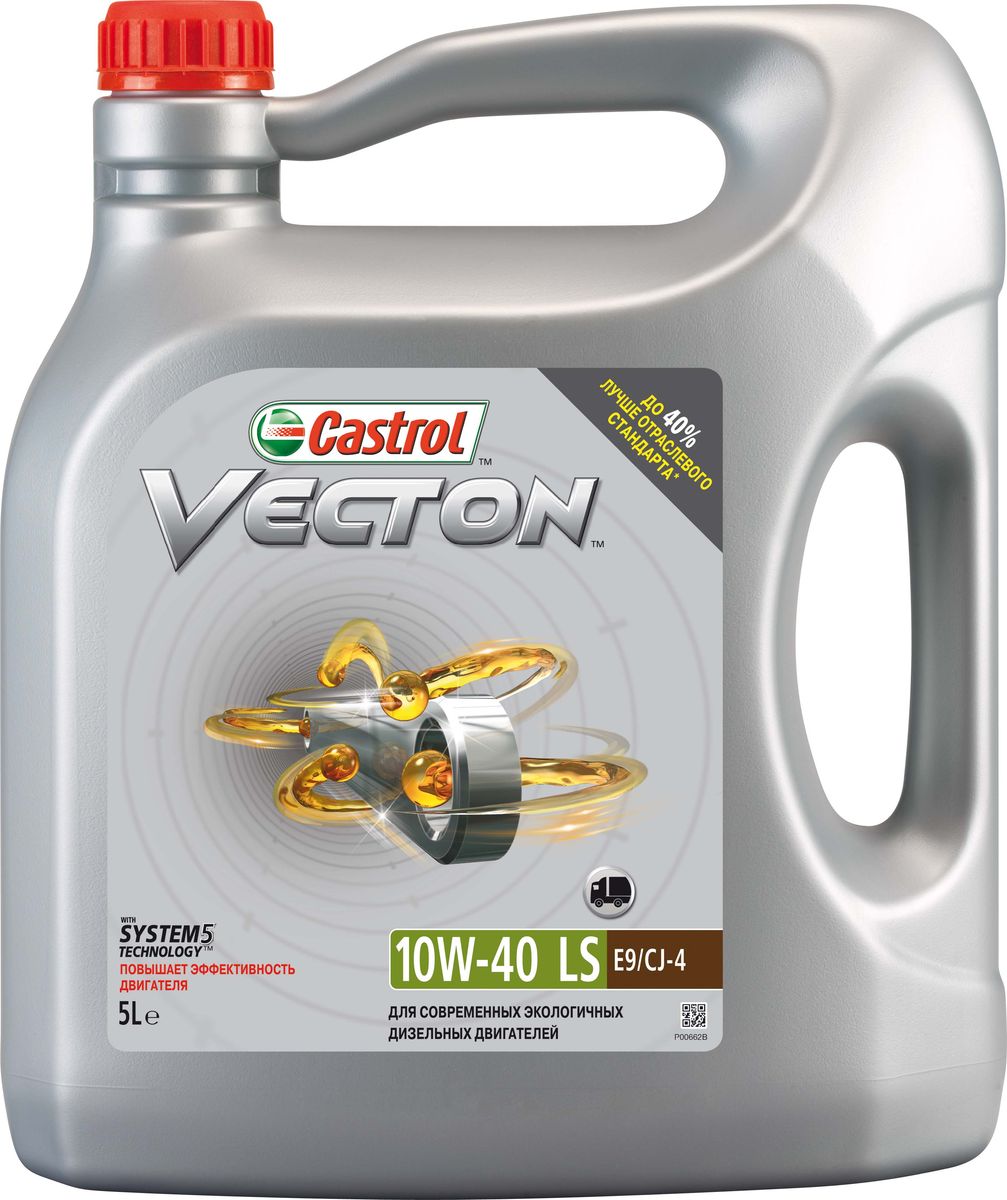 Моторное масло Castrol Vecton 10W-40, 5 л15724A Моторное масло Castrol Vecton 10W-40, 5 л15724AОписание Castrol Vecton 10W-40 – моторное масло с синтетическими компонентами для дизельных двигателей коммерческой техники европейских и американских производителей. Произведено с использованием уникальной технологии “System 5”TM, позволяющей достичь повышения эффективности работы масла вплоть до 40%*. Применение Castrol Vecton 10W-40 предназначено для дизельных двигателей грузовых автомобилей, автобусов, а также строительной, горной и сельскохозяйственной техники европейских и американских производителей Преимущества Современные двигатели работают в постоянно изменяющихся условиях, которые влияют на эффективность их работы. Castrol Vecton 10W-40 c технологией “System 5”TM адаптируется к этим изменениям, позволяя максимально реализовать следующие ключевые эксплуатационные характеристики: 1 потребление топлива: противостоит повышению вязкости масла, сохраняя оптимальный расход горючего; 2 расход масла: предотвращает образование отложений на поршне, снижая потребление смазочного...