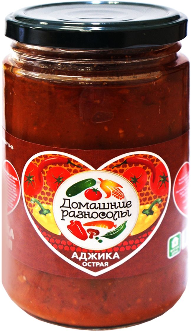 Домашние разносолы аджика острая, 370 г206515052510018 Домашние разносолы аджика острая, 370 г206515052510018Аджика - традиционное абхазское блюдо, представляющее собой соус или пасту. В классический вариант аджики входят такие ингредиенты, как: красный перец, чеснок, различные пряные травы. В России аджикой принято называть соус из томатов с чесноком, свежий или закрытый на зиму.
