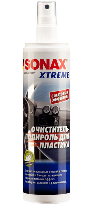 Очиститель-полироль Sonax Xtreme, для пластика, с матовым эффектом, 300 мл283200 Очиститель-полироль Sonax Xtreme, для пластика, с матовым эффектом, 300 мл283200Очиститель-полироль Sonax Xtreme очищает и защищает все пластиковые детали салона автомобиля. Содержит антистатик, отталкивающий пыль от поверхности. Оставляет свежий и приятный аромат. Не содержит силикон и растворитель. Характеристики: Объем: 300 мл. Артикул: 283200. Товар сертифицирован.