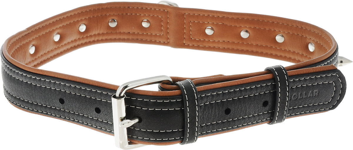 Ошейник для собак CoLLaR SOFT, с шипами, цвет верха: черный, ширина 3,5 см, обхват шеи 57-71 см7219 Ошейник для собак CoLLaR SOFT, с шипами, цвет верха: черный, ширина 3,5 см, обхват шеи 57-71 см7219Ошейник для собак CoLLaR SOFT изготовлен из высококачественной кожи и декорирован шипами. Он устойчив к влажности и перепадам температур. Сверхпрочные нити, крепкие металлические элементы делают ошейник надежным и долговечным. Обхват ошейника регулируется при помощи пряжки. Ошейник оснащен металлическим кольцом для крепления поводка. Изделие отличается высоким качеством, удобством и универсальностью. Минимальный обхват шеи: 57 см. Максимальный обхват шеи: 71 см. Ширина ошейника: 3,5 см. Длина ошейника: 77 см.