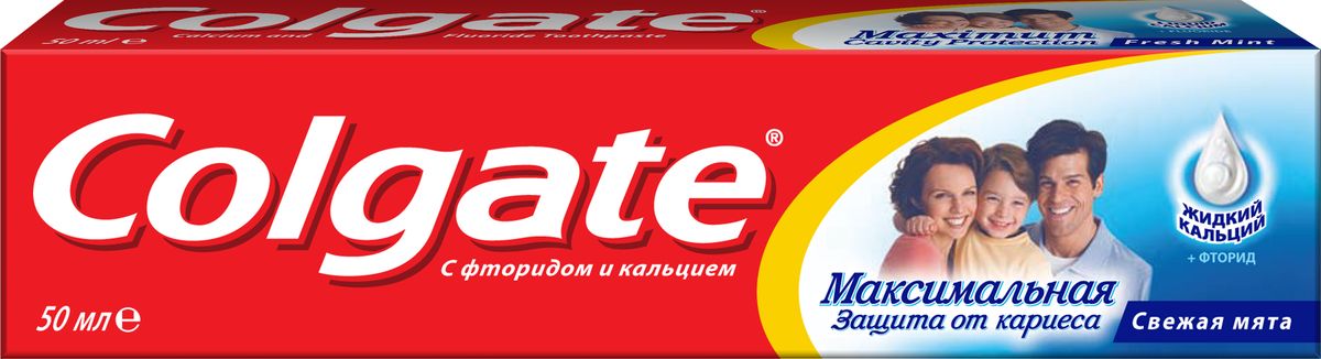 Colgate Зубная паста Максимальная защита от кариеса Свежая мята 50 млFCN89275/FCN89022 Colgate Зубная паста Максимальная защита от кариеса Свежая мята 50 млFCN89275/FCN89022Уникальная формула с жидким кальцием и фтором защищает и укрепляет эмаль зубов со всех сторон, проникая даже в труднодоступные места полости рта.