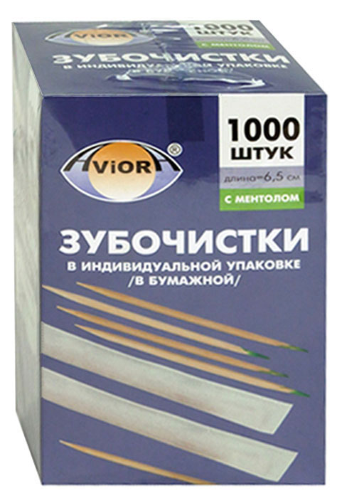 Зубочистки Aviora, с ментолом, 1000 шт401-609 Зубочистки Aviora, с ментолом, 1000 шт401-609Зубочистки Aviora с ментолом предназначены для ухода за полостью рта после приема пищи. Их также можно использовать в качестве шпажек для канапе. Сегодня зубочистки предлагаются во всех учреждениях общественного питания от скромных кафе до фешенебельных ресторанов. Зубочистки Paterra изготовлены из древесины высокой плотности. Зубочистки не слоятся, не ломаются и имеют отличную заточку. Каждая зубочистка в индивидуальной бумажной упаковке. Комплектация: 1000 шт. Уважаемые клиенты! Обращаем ваше внимание на возможные изменения в дизайне упаковки. Качественные характеристики товара остаются неизменными. Поставка осуществляется в зависимости от наличия на складе.