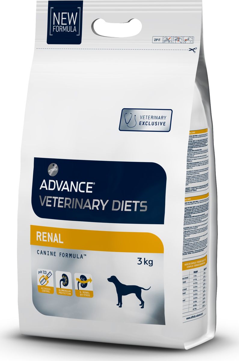 Корму сухой Advance для собак при паталогии почек Renal Failure, 3 кг. 58731113268 Корму сухой Advance для собак при паталогии почек Renal Failure, 3 кг. 58731113268Advance – высококачественный корм супер-премиум класса Испанской компании Affinity Petcare, которая занимает лидирующие места на Европейском и мировом рынках. Корм разработан с учетом всех особенностей развития и жизнедеятельности собак и кошек. В линейке кормов Advance любой хозяин может подобрать необходимое питание в соответствии с возрастом и уникальными особенностями своего животного, а также в случае назначения специалистами ветеринарной диеты. маис, рис, животные жиры, яичный порошок,сахар, маисовый глютен, гидролизированные белки животного происхождения,свекольный жом,рыбий жир, дегидрированные животные жиры, клетчатка, карбонат кальция, дегидрированная сыворотка, казеинат натрия, очищенные растительные волокна, инулин, цитрат калия, хлорид калия, соль. Источники белка: яичный порошок, маисовый глютен,дегидрированный животный белок, казеинат натрия, дегидрированная сыворотка. Affinity Petcare имеет собственную лабораторию, а также сотрудничает со множеством международных...