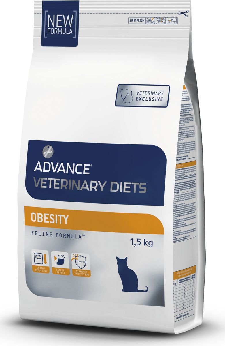 Корму сухой Advance для кошек при ожирении Obesity Management, 1,5 кг. 59721120754 Корму сухой Advance для кошек при ожирении Obesity Management, 1,5 кг. 59721120754Advance – высококачественный корм супер-премиум класса Испанской компании Affinity Petcare, которая занимает лидирующие места на Европейском и мировом рынках. Корм разработан с учетом всех особенностей развития и жизнедеятельности собак и кошек. В линейке кормов Advance любой хозяин может подобрать необходимое питание в соответствии с возрастом и уникальными особенностями своего животного, а также в случае назначения специалистами ветеринарной диеты. маисовый глютен, дегидрированный белок курицы, маис, дегидрированный белок свинины, ячмень,гороховые волокна, гидролизированные белки животного происхождения, пшеничный глютен, картофельный протеин, пшеница, растительные волокна,свекольный жом, животные жиры, мука из соевых бобов, казеинат натрия,рыбий жир, хлорид калия, яичный порошок, карбонат кальция, оливковое масло, соль. Affinity Petcare имеет собственную лабораторию, а также сотрудничает со множеством международных исследовательских центров, благодаря чему специалисты постоянно...