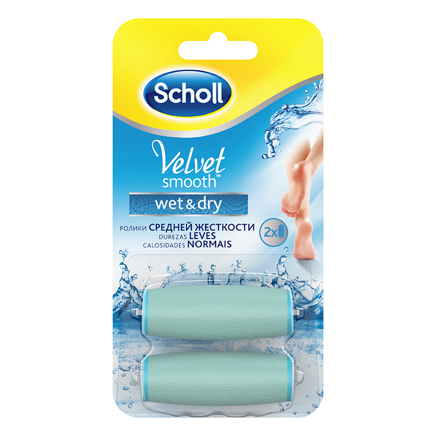 Scholl Сменные роликовые насадки средней жёсткости Wet&Dry4063 Scholl Сменные роликовые насадки средней жёсткости Wet&Dry4063Scholl Электрическая роликовая пилка для удаления огрубевшей кожи стоп Wet & Dry обладает водонепроницаемым корпусом, что позволяет обрабатывать как сухую, так и влажную кожу, заряжается от аккумулятора и имеет две скорости. Используйте сменные ролики Velvet Smooth Wet&Dry только с роликовой пилкой с аккумулятором Scholl Velvet Smooth wet&dry. Подробную инструкцию см. на упаковке роликовой пилки с аккумулятором Scholl Velvet Smooth wet&dry. Смена роликовой насадки: при снижении эффективности роликовой насадки ее необходимо заменить. Выключите роликовую пилку и выполните следующие действия: Шаг 1. Отсоединения ролика. Шаг 2. Установка нового ролика.