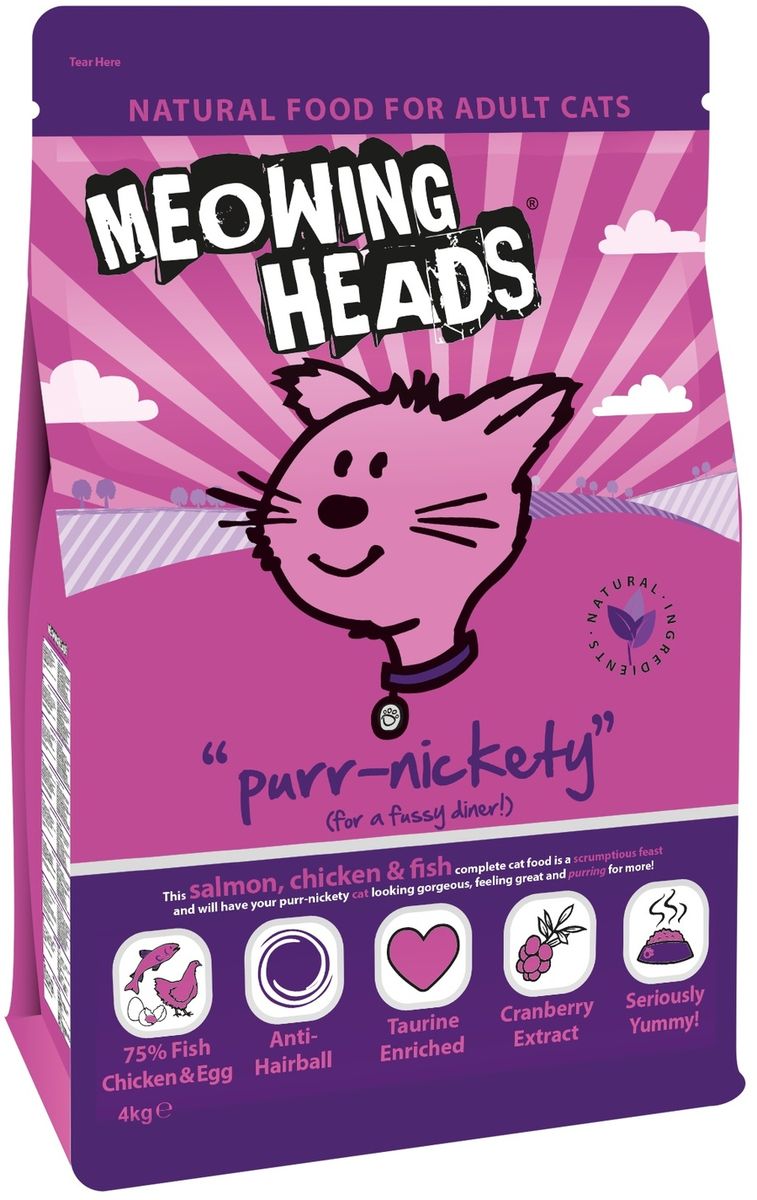 Корм сухой Barking Heads Мурлыка для взрослых кошек, с лососем, курицей и рисом, 4 кг20586 Корм сухой Barking Heads Мурлыка для взрослых кошек, с лососем, курицей и рисом, 4 кг20586Полноценный корм для взрослых кошек «purr-nickety» Состав: 75% Лосося, Курицы и Яйца (27% свежего мяса лосося, 18% дегидрированной рыбы, 17,5% дегидрированного мяса курицы, 5% сухого яичного продукта, 4% куриного жира, 2% куриного бульона, 2% лососевого жира), Рис, Картофельный крахмал, Гороховый крахмал, Овес, Сушеный томат, Морские водоросли, Овощная клетчатка, Сушеная морковь, Сушеная Клюква Никаких синтетических красителей, ароматизаторов или консервантов. Гарантированный анализ (%): Белок 39%, Процент содержания жира 18%, Клетчатка 2%, Зола 9%, Влага 7%, Омега-6 2,8%, Омега-3 1,2%, Таурин 1000 мг/кг Витамины: Витамин А 24700 МЕ, Витамин D3 1680 МЕ, Витамин Е 320 МЕ Комплекс микроэлементов: Моногидрат сульфата железа 592 мг, Моногидрат сульфата цинка 411 мг, Моногидрат сульфата марганца 81 мг, Пентагидрат сульфата меди 30 мг, Безводный йодат кальция 3,64 мг, Селенит натрия 0,41 мг.