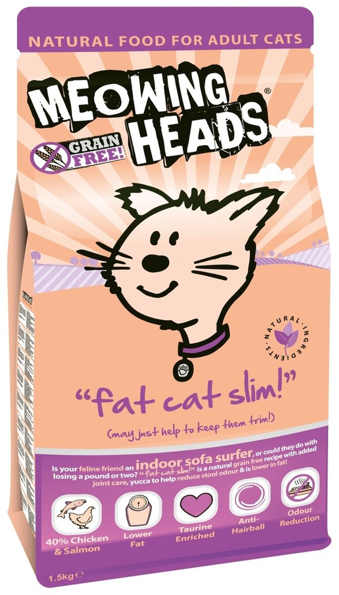 Корм сухой Barking Heads Худеющий толстячок для кошек с избыточным весом, с курицей и лососем, 1,5 кг20740 Корм сухой Barking Heads Худеющий толстячок для кошек с избыточным весом, с курицей и лососем, 1,5 кг20740Полноценный корм для взрослых кошек “Fat Cat Slim” (легкий корм для взрослых кошек с курицей и лососем) Источники белков в составе этого корма — курица и лосось. Корм содержит пониженное количество жиров, морковь, люцерну и горох (источники натуральной клетчатки), а также экстракт юкки и специальный комплекс защиты суставов. Эти ингредиенты вместе с другими составляющими помогают вашей кошке поддерживать оптимальный вес. Состав: Сушеное куриное мясо 17%, Свежеприготовленный лосось 16%, Куриный жир 2.5%, Куриные субпродукты 2.5%, Лососевый жир 2%, Сушеная рыба, Батат, Гороховый крахмал, Сухой яичный продукт, Растительная клетчатка, Сушеный томат, Водоросли, Сушеная морковь, Сушеная клюква, Юкка, Комплекс для защиты суставов (Глюкозамин 30мг/кг, МСМ 30мг/кг, Хондроитин 20мг/кг) Гарантированный анализ: Белок 38%, Процент содержания жира 13%, Клетчатка 4,5%, Зола 9,2%, Влага 7%, Омега-6 1,6%, Омега-3 1,2%, Таурин 1000 мг/кг, L-карнитин 460 мг. Витамины и микроэлементы: Витамин А...