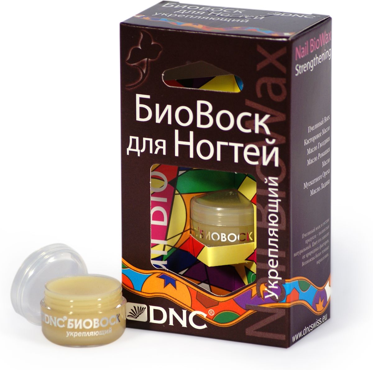 Биовоск для ногтей DNC, укрепляющий, 6 мл2375502 Биовоск для ногтей DNC, укрепляющий, 6 мл2375502Тщательно подобранная композиция комплексного действия из пчелиного воска и активных масел. Создает и поддерживает тонкую и естественную для кожи и ногтевой пластины защиту. Процесс укрепления и формирования здоровых ногтей и кутикул проходит значительно быстрее. Масла питают ногти, способствуют смягчению кутикул и заживлению ранок вокруг ногтей.