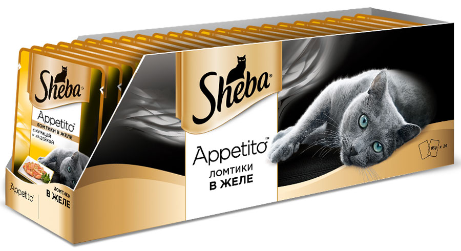 Консервы для взрослых кошек Sheba Appetito, с курицей и индейкой в желе, 85 г х 24 шт40752 Консервы для взрослых кошек Sheba Appetito, с курицей и индейкой в желе, 85 г х 24 шт40752Любимой кошке всегда хочется давать только самое лучшее. И еда - великолепный способ передать свое отношение к любимице. Сочные ломтики Sheba Appetito подарят кошке особое изысканное удовольствие и помогут владельцу выразить свою заботу и восхищение ей. Новая линия Sheba Appetito - это сочные ломтики двух видов мяса в насыщенном желе. Ломтики сохраняют всю сочность вкуса, который непременно оценит каждая кошка. В состав консервов входят все витамины и минералы, необходимые для сбалансированного питания взрослых кошек. Не содержат сои, искусственных красителей и консервантов. Состав: мясо и субпродукты, курица минимум 4%, индейка минимум 4%, таурин, витамины, минеральные вещества. Пищевая ценность (100 г): белки - 9 г, жиры - 3 г, зола - 1,8 г, клетчатка - 0,3 г, витамин А - не менее 100 МЕ, витамин Е - не менее 1 МГ. Энергетическая ценность: 75 ккал. Вес: 24 х 85 г. Товар сертифицирован. Уважаемые клиенты! ...