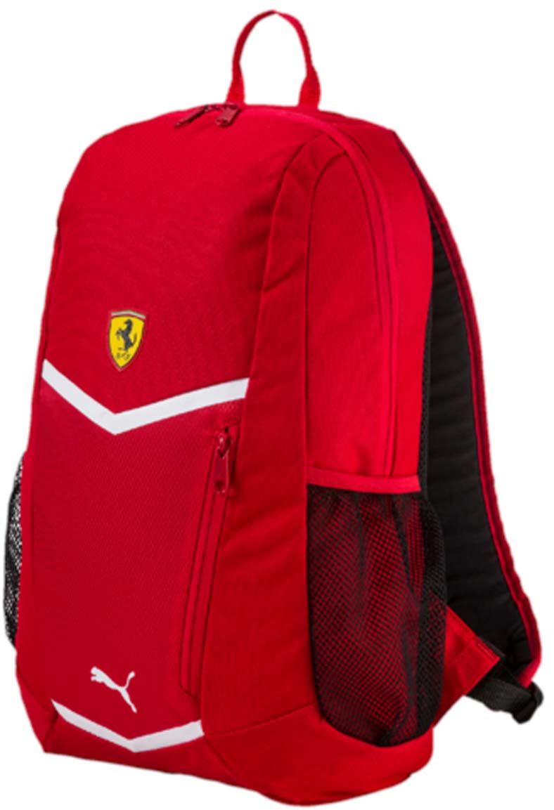 Рюкзак Puma Ferrari Fanwear Backpack, цвет: красный. 0744990107449901 Рюкзак Puma Ferrari Fanwear Backpack, цвет: красный. 0744990107449901Рюкзак Puma выполнен из текстиля. Модель с одним отделением, спереди имеется карман на молнии, боковые стороны дополнены сетчатыми карманами. Рюкзак оснащен регулируемыми по длине плечевыми лямками и петлей для подвешивания.