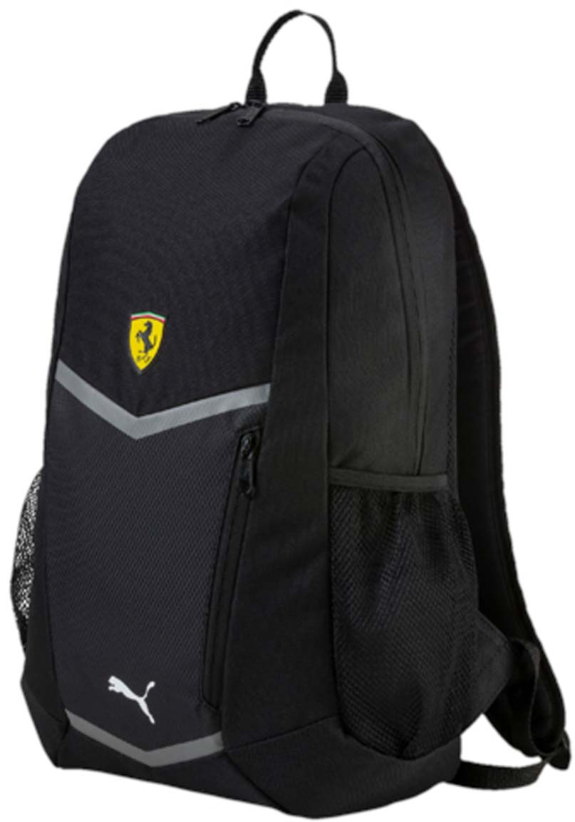 Рюкзак Puma Ferrari Fanwear Backpack, цвет: черный. 0744990207449902 Рюкзак Puma Ferrari Fanwear Backpack, цвет: черный. 0744990207449902Рюкзак Puma выполнен из текстиля. Модель с одним отделением, спереди имеется карман на молнии, боковые стороны дополнены сетчатыми карманами. Рюкзак оснащен регулируемыми по длине плечевыми лямками и петлей для подвешивания.
