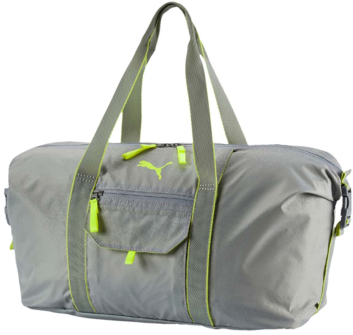 Сумка спортивная женская Puma Fit At Workout Bag, цвет: серый. 0743740107437403 Сумка спортивная женская Puma Fit At Workout Bag, цвет: серый. 0743740107437403Сумка Fit At Workout Bag создана для ценителей спорта. В ней удобно носить форму для тренировок, кроме того, она подойдет для путешествий. Большой основной карман дополнен маленькими отделениями для мелочей. С помощью боковых ремней можно регулировать объем сумки. У модели двухсторонняя застежка-молния основного отделения, сетчатый карман сбоку, карман на застежке-молнии спереди, карман для мелочей на застежке-липучке на верхней части, имеется отделение для крепления коврика для йоги. Рукоятки выполнены из тесьмы. Регулируемая по длине плечевая лямка. Тканые язычки у молний. Регулируемые ремни с пряжками по бокам для корректировки объема. Вышитый логотип бренда на передней части.