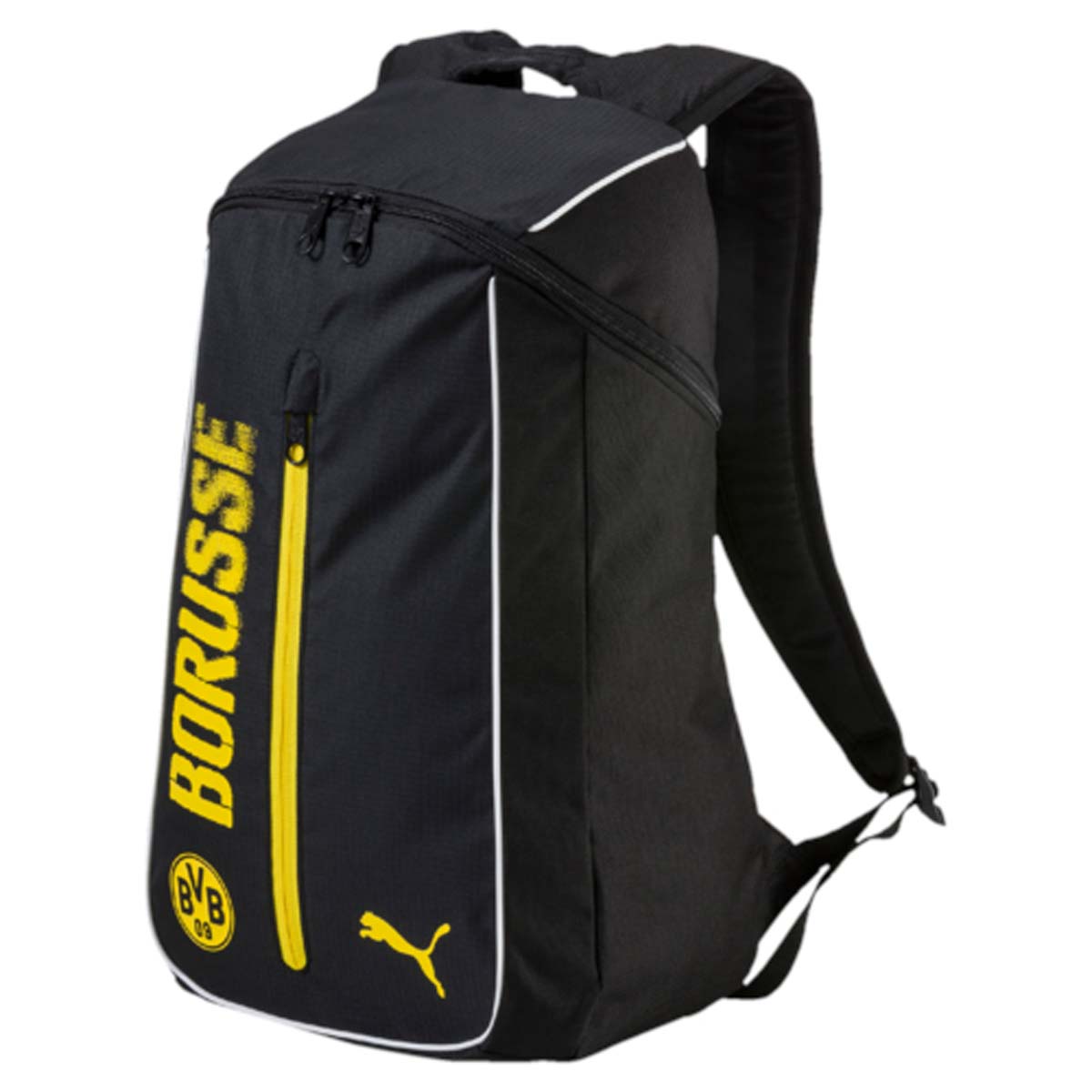 Рюкзак Puma Bvb Fanwear Backpack, цвет: черный. 0746220107462201 Рюкзак Puma Bvb Fanwear Backpack, цвет: черный. 0746220107462201Рюкзак Puma выполнен из текстиля. У модели одно основное отделение. Передний карман на молнии. Рюкзак с регулируемыми по длине плечевыми лямками и петлей для подвешивания.