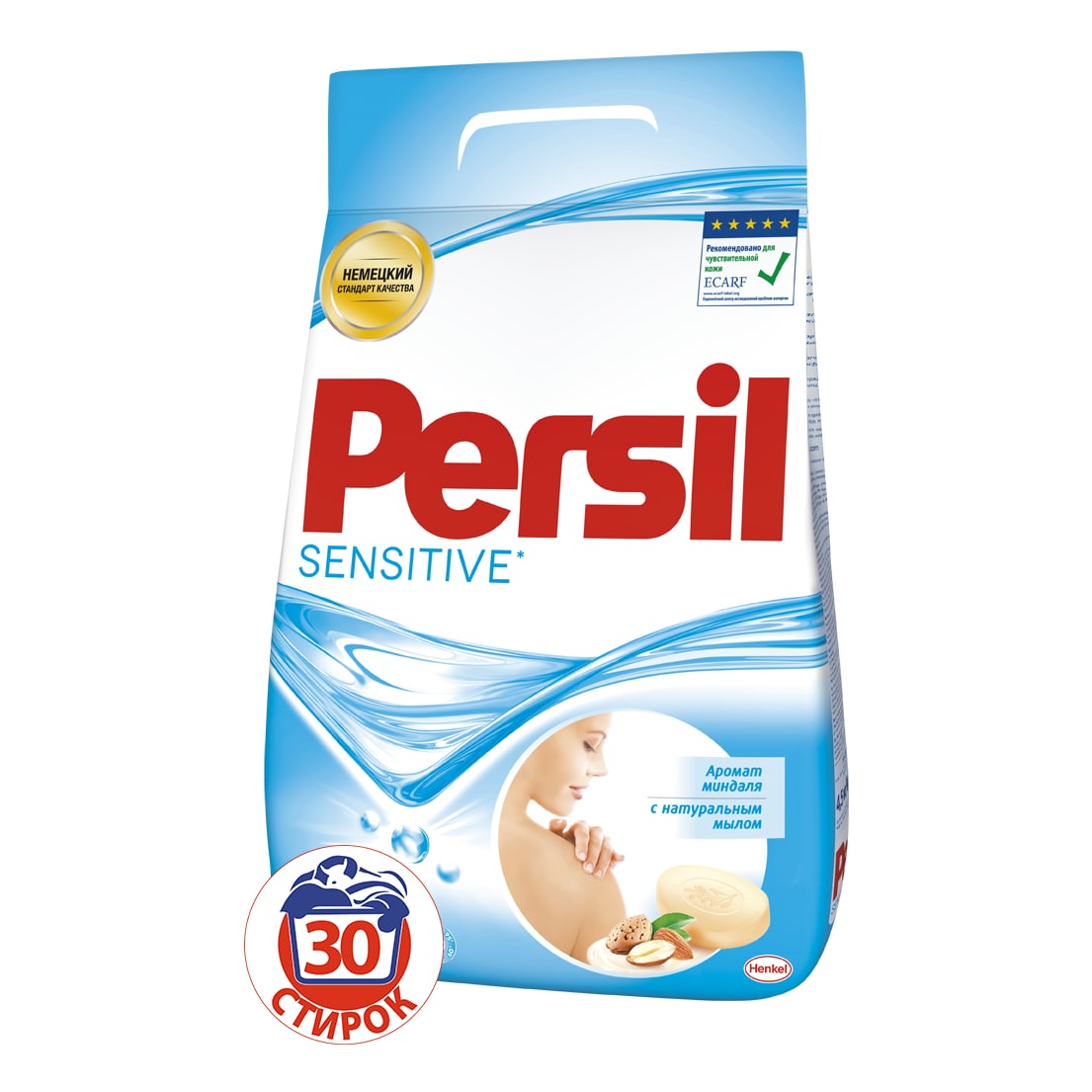 Стиральный порошок Persil Сенситив 4,5 кг935111 Стиральный порошок Persil Сенситив 4,5 кг935111Persil Sensitive прекрасно подходит для стирки белья людей с чувствительной кожей. Удаляет даже сложные пятна. Содержит натуральное мыло. Persil Sensitive имеет нежный аромат миндаля. Дерматологически протестирован. Рекомендован Европейским центром исследований проблем аллергии (ECARF) для людей с чувствительной кожей. Состав: 5-15% анионные ПАВ, кислородсодержащий отбеливатель; Товар сертифицирован.