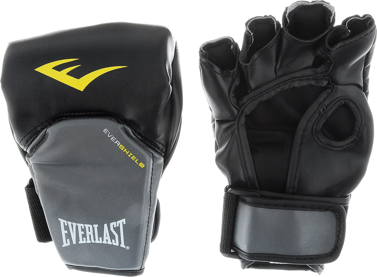 Перчатки для единоборств Everlast Competition Style MMA, цвет: черный, серый, желтый. Размер L/XLP00000159 Перчатки для единоборств Everlast Competition Style MMA, цвет: черный, серый, желтый. Размер L/XLP00000159Everlast Competition Style MMA - это перчатки, в полной мере отвечающие специфическим требованиям, предъявляемым к спортивному снаряжению MMA. Благодаря особенностям технологии Evershield обеспечивается непревзойденная защита и комфорт тыльной стороны кисти — наиболее проблемной и травмируемой зоне. Ударная поверхность сделана немного изогнутой, что также позволяет максимально защитить костяшки в ударной зоне. Перчатки изготовлены из искусственной кожи класса премиум, которая прочнее и надежнее натуральной и довольно приятная на ощупь.