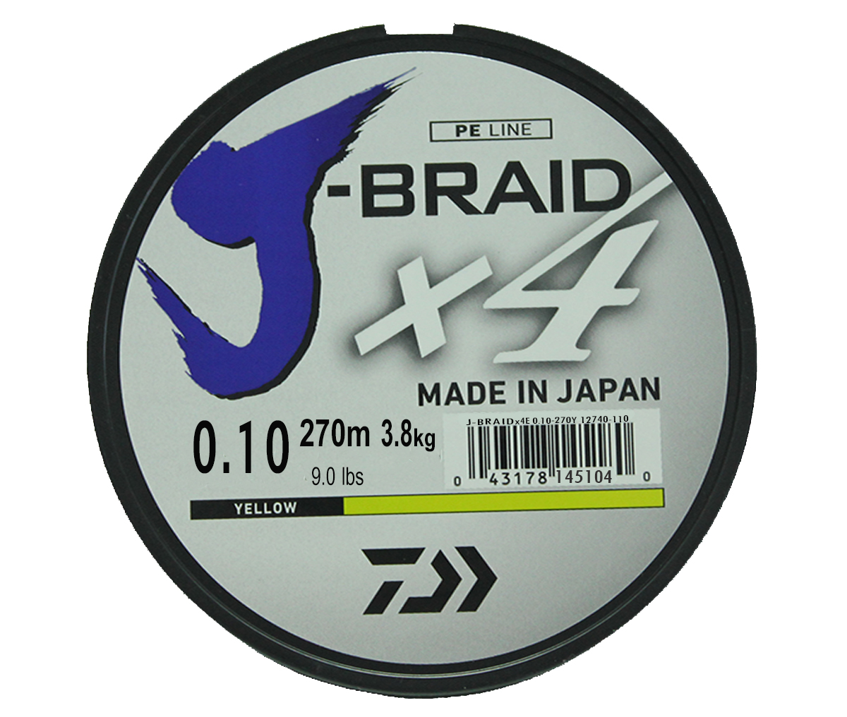 Шнур плетеный Daiwa J-Braid X4, цвет: флуоресцентный желтый, 270 м, 0,10 мм61146 Шнур плетеный Daiwa J-Braid X4, цвет: флуоресцентный желтый, 270 м, 0,10 мм61146Новый 4х жильный шнур J-Braid, DAIWA - шнур высокого класса с удивительным соотношением цены и качества. Качество плетения полностью соответствует японским стандартам и удовлетворяет всем требованиям. Представленные диаметры позволяют использовать шнур для всех техник ловли, начиная от ultra- light ловли окуня, до морской ловли палтуса, трески и т.д