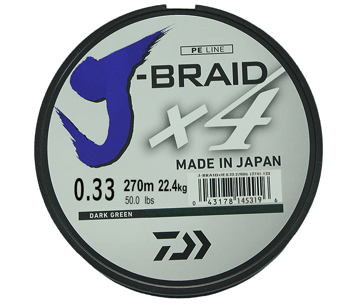 Шнур плетеный Daiwa J-Braid X4, цвет: зеленый, 270 м, 0,33 мм61177 Шнур плетеный Daiwa J-Braid X4, цвет: зеленый, 270 м, 0,33 мм61177Новый 4х жильный шнур J-Braid, DAIWA - шнур высокого класса с удивительным соотношением цены и качества. Качество плетения полностью соответствует японским стандартам и удовлетворяет всем требованиям. Представленные диаметры позволяют использовать шнур для всех техник ловли, начиная от ultra- light ловли окуня, до морской ловли палтуса, трески и т.д