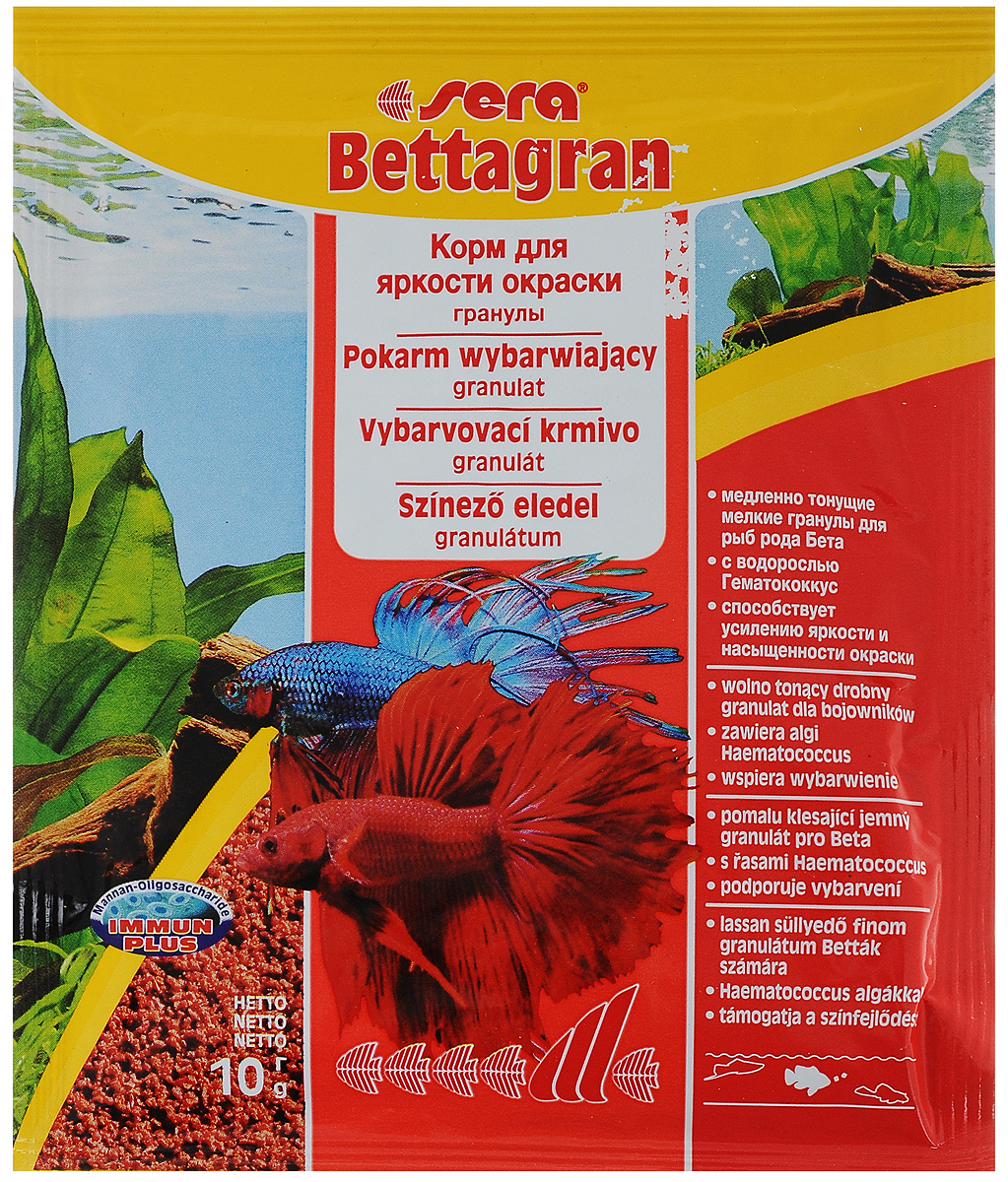 Корм для рыб Sera Bettagran, 10 г0103 Корм для рыб Sera Bettagran, 10 г0103Корм Sera Bettagran предназначен для усиления яркости окраски рыб рода Betta, а также всех видов рыб, кормящихся в средних слоях воды. Высококачественные ингредиенты корма, такие как водоросль Гематококкус, усиливают яркость и насыщенность окраски рыб естественным путем. Медленно тонущие гранулы, надолго сохраняют свою форму в воде, не загрязняя ее. Товар сертифицирован.