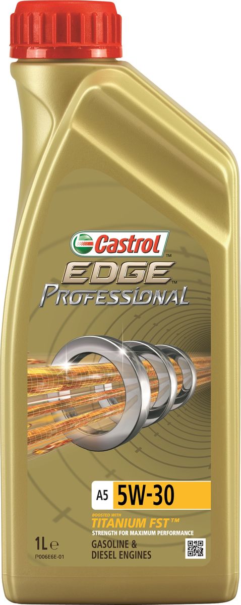 Моторное масло Castrol EdgeProfessional A5 5W-30, 1 л156F9B Моторное масло Castrol EdgeProfessional A5 5W-30, 1 л156F9BОписание Полностью синтетическое моторное масло Castrol EDGE Professional произведено с использованием новейшей технологии TITANIUM FST™. Технология TITANIUM FST™ на физическом уровне меняет поведение масла Castrol EDGE PROFESSIONAL в условиях экстремальных нагрузок. Основой технологии TITANIUM FST™ являются полимерные металлоорганические соединения, содержащие титан. Таким образом, титан становится компонентом масла и работает в унисон с технологией усиленной масляной плёнки Fluid Strength Technology (FST™), которая была внедрена в 2011 году. Испытания подтвердили, что TITANIUM FST™ в 2 раза увеличивает прочность масляной плёнки, предотвращая её разрыв и снижая трение для максимальной производительности двигателя. Используя опыт сотрудничества с автопроизводителями мы применили такую же технологию, которая ранее использовалась только при производстве масла для конвейерной заливки. Моторное масло Castrol EDGE Professional прошло многоуровневую микрофильтрацию. Контроль качества...