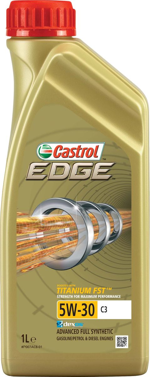Моторное масло Castrol Edge5W-30 C3, 1 л15A569 Моторное масло Castrol Edge5W-30 C3, 1 л15A569Описание Полностью синтетическое моторное масло Castrol EDGE произведено с использованием новейшей технологии TITANIUM FST™, придающей масляной пленке дополнительную силу и прочность благодаря соединениям титана.Спецификации ACEA C3 API SN/CF BMW Longlife-04 dexos2®* MB-Approval 229.31/ 229.51 Renault RN0700 / RN0710 VW 502 00/ 505 00/ 505 01 TITANIUM FST™ радикально меняет поведение масла в условиях экстремальных нагрузок, формируя дополнительный ударопоглощающий слой. Испытания подтвердили, что TITANIUM FST™ в 2 раза увеличивает прочность пленки, предотвращая ее разрыв и снижая трение для максимальной производительности двигателя. С Castrol EDGE Ваш автомобиль готов к любым испытаниям независимо от дорожных условий. Применение Castrol EDGE 5W-30 C3 предназначено для использования в бензиновых и дизельных двигателях автомобилей, в которых предписаны моторные масла, соответствующие классу вязкости SAE 5W-30 и спецификациям ACEA C3, API SN или более ранним. Castrol EDGE 5W-30 С3...