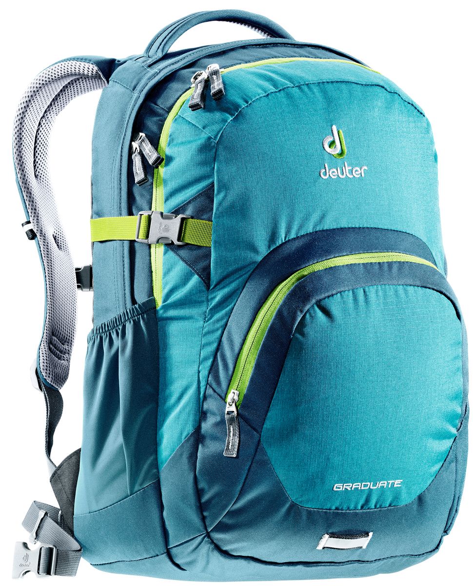 Рюкзак Deuter Graduate, цвет: голубой, темно-синий, 28 л80232_3325 Рюкзак Deuter Graduate, цвет: голубой, темно-синий, 28 л80232_3325Городской вместительный рюкзак -система подвески Airstripes -мягкие плечевые лямки -основной отсек под размер папки со встроенным мягким отделением под ноутбук 15,4 -просторное второе отделение -большой фронтальный карман с органайзером -эластичные боковые карманы -фиксатор для фонарика безопасности с отражателем 3M -мягкая ручка -съемный поясной ремень -Вес: 940 грамм -Объём: 28 литров -Размеры: 48x33x23 см