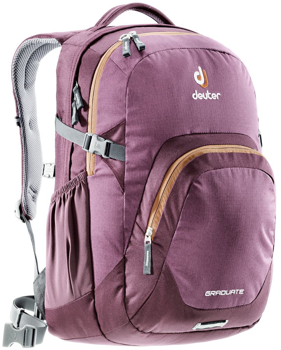 Рюкзак Deuter Graduate, цвет: коричневый, фиолетовый, 28 л80232_5607 Рюкзак Deuter Graduate, цвет: коричневый, фиолетовый, 28 л80232_5607Городской вместительный рюкзак -система подвески Airstripes -мягкие плечевые лямки -основной отсек под размер папки со встроенным мягким отделением под ноутбук 15,4 -просторное второе отделение -большой фронтальный карман с органайзером -эластичные боковые карманы -фиксатор для фонарика безопасности с отражателем 3M -мягкая ручка -съемный поясной ремень -Вес: 940 грамм -Объём: 28 литров -Размеры: 48x33x23 см