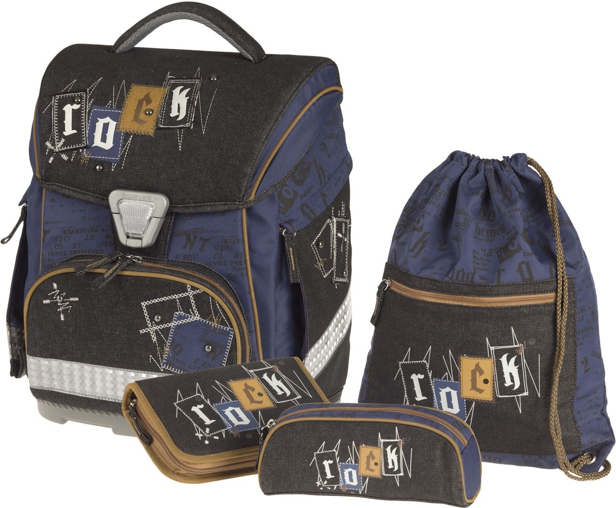 Schneiders Ранец школьный Toolbag-Ix Rock с наполнением78227/80 Schneiders Ранец школьный Toolbag-Ix Rock с наполнением78227/80Ранец с наполнен. Toolbag Plus, Rock Размер 39х30х19 см, Объем 20 л., - эргономичная вентилируемая спинка, - цельное прочное пластиковое дно, - уплотненные лямки, с 2-х уровневой системой регулировки, - грудная стяжка, - специальные крючки, для закрепления свободных концов лямок, - Защелкивающийся замок KID CLIX со встроенными светоотражателями. Изготовлен из нейлона, благодаря чему выдерживает температуру до -60°С. Прочный, легкий и удобный. - два боковых раскладывающихся кармана на молнии, - два внутренних отделения: одно отделение с подвижными перегородками, один открытый карман, - передний карман на молнии, - светоотражатели на фронтальной части ранца, карманах и на лямках, Наполнение: пенал пустой, пенал-косметичка, мешок для обуви