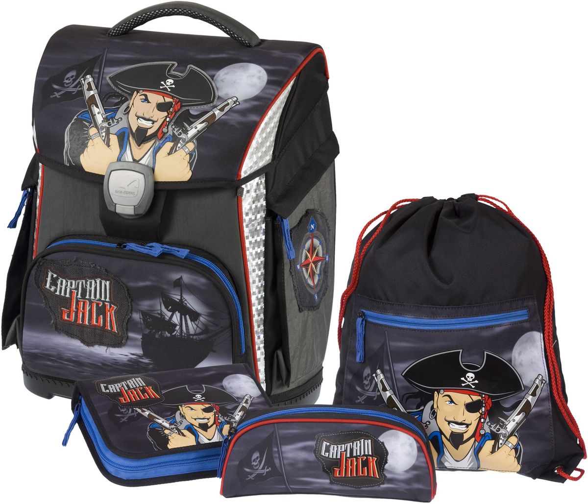 Schneiders Ранец школьный Toolbag-X Captain Jack с наполнением78250/75 Schneiders Ранец школьный Toolbag-X Captain Jack с наполнением78250/75Ранец с наполнен. Toolbag Plus, Captain Jack Размер 39х30х19 см,20 л., - эргономичная вентилируемая спинка, - цельное прочное пластиковое дно, - уплотненные лямки, с 2-х уровневой системой регулировки, - грудная стяжка, - специальные крючки, для закрепления свободных концов лямок, - запатентованный магнитный замок TIPLOCK, - два боковых раскладывающихся кармана на молнии, - два внутренних отделения: одно отделение с подвижными перегородками, один открытый карман, - передний карман на молнии, - светоотражатели на фронтальной части ранца и на лямках, - система LED: два светодиодных фонарика, слева и справа на основном отделении. Три режима работы, три сменяющихся цвета. Наполнение: пенал пустой, пенал-косметичка, мешок для обуви