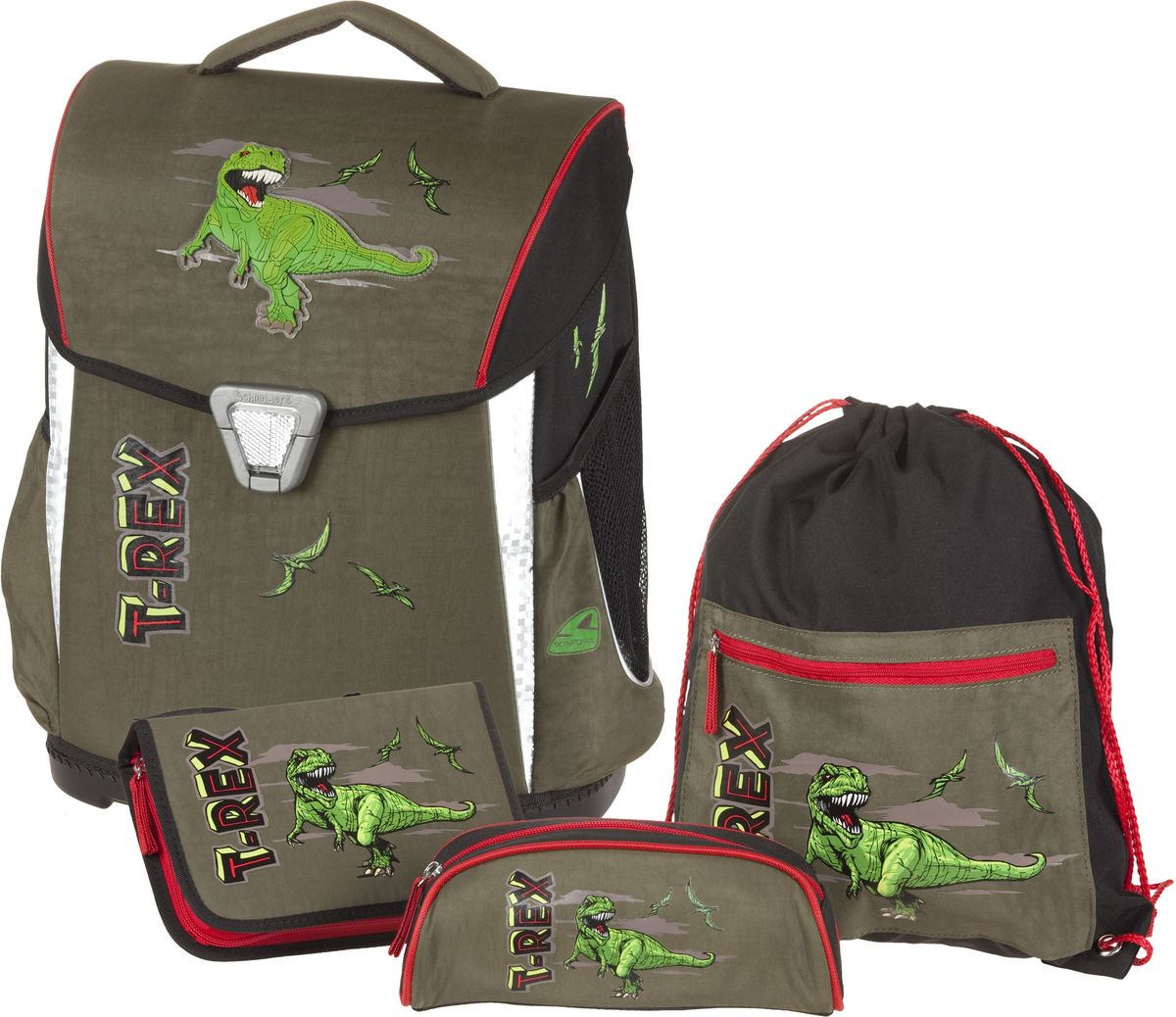 Schneiders Ранец школьный Toolbag Basic T-Rex с наполнением78999/60 Schneiders Ранец школьный Toolbag Basic T-Rex с наполнением78999/60Ранец с наполнением Toolbag BASIC, T-REX Размер 39х30х19 см, Объем 19 л. Жесткий корпус гарантирует сохранность учебников и тетрадей. - Два внутренних отделения: первое — с сетчатым карманом на молнии, второе — с подвижной перегородкой. - Защелкивающийся замок KID CLIX со встроенными светоотражателями. Изготовлен из нейлона, благодаря чему выдерживает температуру до -60°С. Прочный, легкий и удобный. - Сетчатые боковые отделения можно положить бутылку с водой и многое другое. - Регулируемые мягкие широкие лямки снабжены светоотражающими элементами. - Уплотненная эргономичная спинка с упором для поясницы и боковой поддержкой. Вентилируемый материал обеспечивает постоянную циркуляцию воздуха и поддерживает необходимый комфорт . - Дно из жесткого пластика придает дополнительную прочность и устойчивость. Наполнение ранца:пенал пустой, пенал-косметичка, мешок для обуви