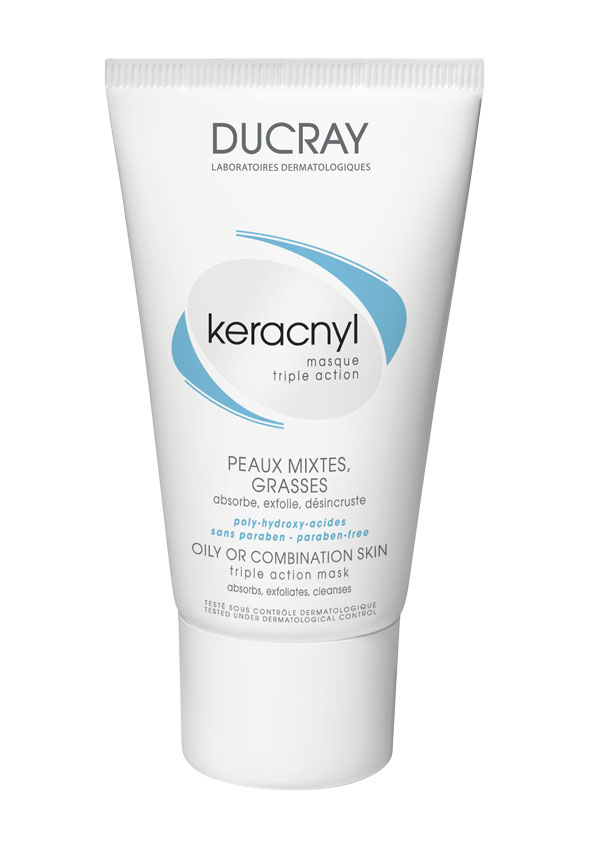 Ducray Маска Keracnyl тройного действия 40 млC18630 Ducray Маска Keracnyl тройного действия 40 млC18630Жирная или комбинированная кожа Маска тройного действия Keracnyl (Керакнил) специально разработанная для жирной или комбинированной кожи и сочетает в себе маску двойного действия и скраб. • Глина абсорбирует излишки кожного сала; • Соединение глины и полигидроксикислот глубоко очищает поры • Микрочастицы полиэтиленового воска оказывают механическое очищающее действие