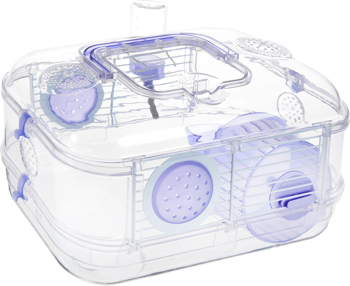Клетка для грызунов Rody Mini, цвет: лиловый, прозрачный, 30 х 20 х 18 см205837 Клетка для грызунов Rody Mini, цвет: лиловый, прозрачный, 30 х 20 х 18 см205837Небольшая клетка Rody Mini, выполненная из пластика и металла, предназначена для мелких грызунов. Прозрачные стены и внутренние элементы клетки позволяют наблюдать за животными. Клетка легко собирается и разбирается. Изделие оснащено удобной ручкой для переноски. Сверху расположена крышка. Сверху и по бокам предусмотрены отверстия, обеспечивающие естественную вентиляцию. Отлично подходит для хомяков, мышей и песчанок. В комплект входит бутылочка-поильник 75 мл, 1 колесо, 1 кормушка, 2 плоских пробки.