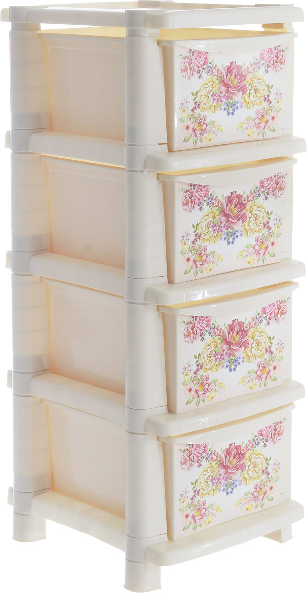 Комод Plastic Centre Deco, цвет: белый, розовый, желтый, 33,5 х 41 х 86,7 см. 767439767439_бежевый Комод Plastic Centre Deco, цвет: белый, розовый, желтый, 33,5 х 41 х 86,7 см. 767439767439_бежевыйКомод Plastic Centre Deco изготовлен из высококачественного пластика. Предназначен для хранения различных вещей, игрушек, канцтоваров. Изделие оснащено четырьмя вместительными выдвижными ящиками. Ящики декорированы оригинальным узором. Такой оригинальный комод надежно защитит вещи от загрязнений, пыли и моли, а также позволит вам хранить их компактно и с удобством. Размер ящика: 40 см х 17,7 см х 16,9 см.