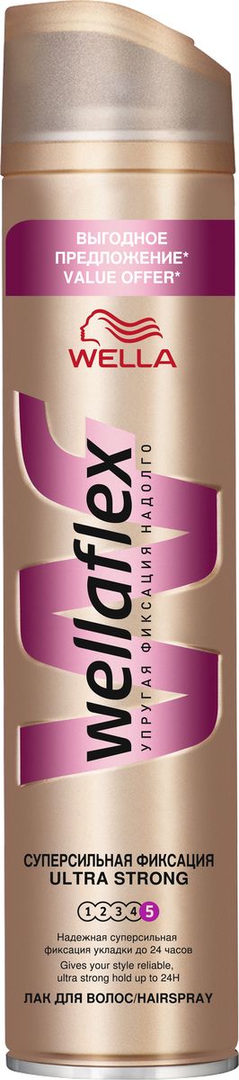 Wellaflex Лак для волос супер-сильной фиксации 400 млWF-81583190 Wellaflex Лак для волос супер-сильной фиксации 400 млWF-81583190ЛАК ДЛЯ ВОЛОС WELLAFLEX СУПЕРСИЛЬНОЙ ФИКСАЦИИ с технологией Гибкой Фиксации TM Лак для волос Wellaflex суперсильной фиксации обеспечивает идеальную естественную укладку с улучшенной фиксацией, которая держится до 24 часов. Он быстро высыхает, не пересушивая волосы, легко удаляется при расчесывании и защищает волосы от воздействия солнечных лучей.