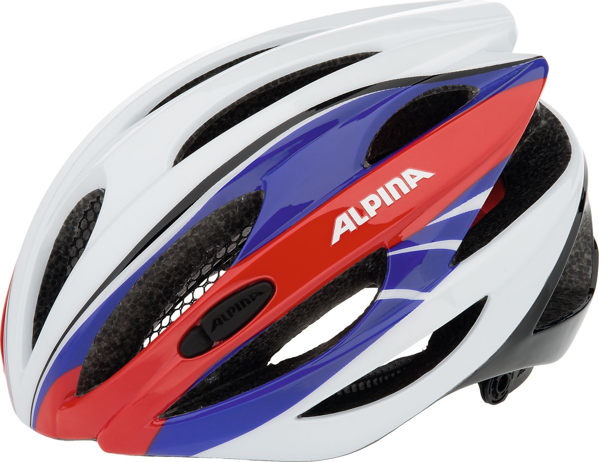 Шлем летний Alpina Cybric, цвет: красный, синий, белый. A9664117. Размер 53/57A9664117 Шлем летний Alpina Cybric, цвет: красный, синий, белый. A9664117. Размер 53/57A9664117Правильный комфортный шлем для вело туризма. Удобная мягкая регулировка размера.