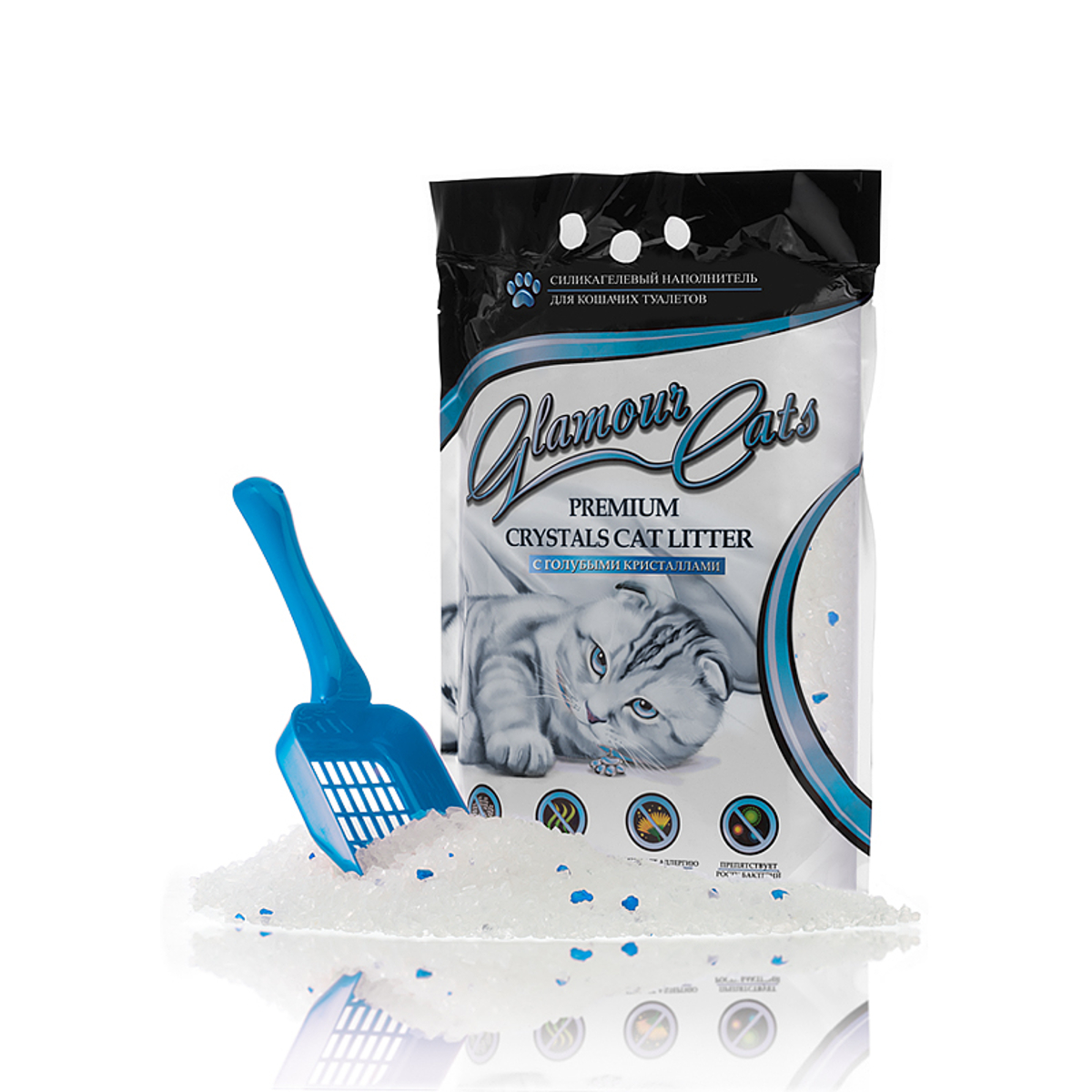 Наполнитель силикагелевый Glamour Cats с голубыми кристаллами, 3,8 л (1,7 кг)HS. 120001 Наполнитель силикагелевый Glamour Cats с голубыми кристаллами, 3,8 л (1,7 кг)HS. 120001Силикагель с голубыми кристаллами. Силикагелевый наполнитель с голубыми кристаллами для кошачьих туалетов. Основной компонент наполнителя Glamour Cats это 100% силикагель. Наполнитель Силикагелевый Glamour Cats не растворяется вводе, не обладает запахом и не содержит пыли. Не вызывает аллергию у людей и животных. Благодаря большой адсорбирующей способности наполнителя возможно достичь влагопоглощения более 100 %, что позволяет более экономичное потребление. Благодаря своей пористой структуре, кристаллы силикагеля не размокают!Силикагелевый наполнитель Glamour Cats обладает способностью купировать запахи, предотвращает рост бактерий. Особенности: 1. Это революционный прорыв среди наполнителей, в нейтрализации и в контроле над запахом. Обладает способностью замыкать неприятные запахи внутри кристаллов. Выделение запахов из использованного наполнителя в 5 раз меньше по сравнению с лучшими наполнителями, что доказано лабораторными тестами. 2. Поглощающая...