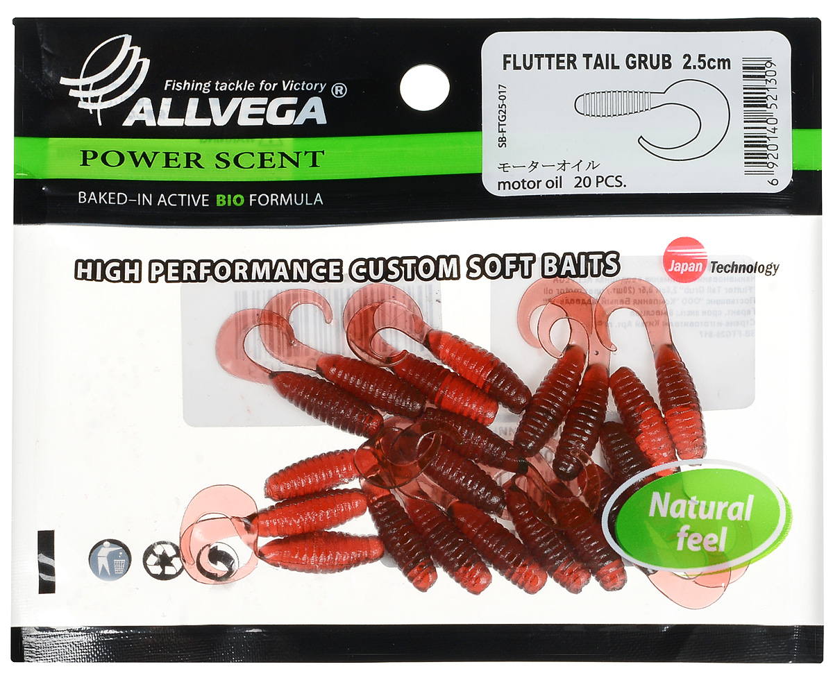 Приманка съедобная Твистер Allvega Flutter Tail Grub, цвет: красный, 2,5 см, 0,5 г, 20 шт51246 Приманка съедобная Твистер Allvega Flutter Tail Grub, цвет: красный, 2,5 см, 0,5 г, 20 шт51246Allvega Flutter Tail Grub - это твистер классической формы с трепетной, невесомой игрой хвоста. Соблазнительный пищевой объект для окуня и некрупной щуки. Сочетается со всеми видами спиннинговых оснасток, но особенно хорош на отводном поводке. Дополнительную привлекательность приманке придает использование в составе активной биодобавки и специального ароматизатора. Вес: 0,5 г. Длина: 2,5 см.